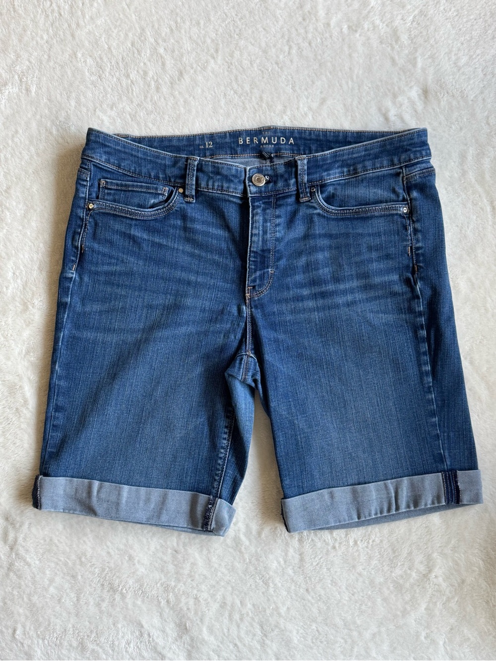 White House Black Market Bermuda Denim Shorts 12 Medium Wash
